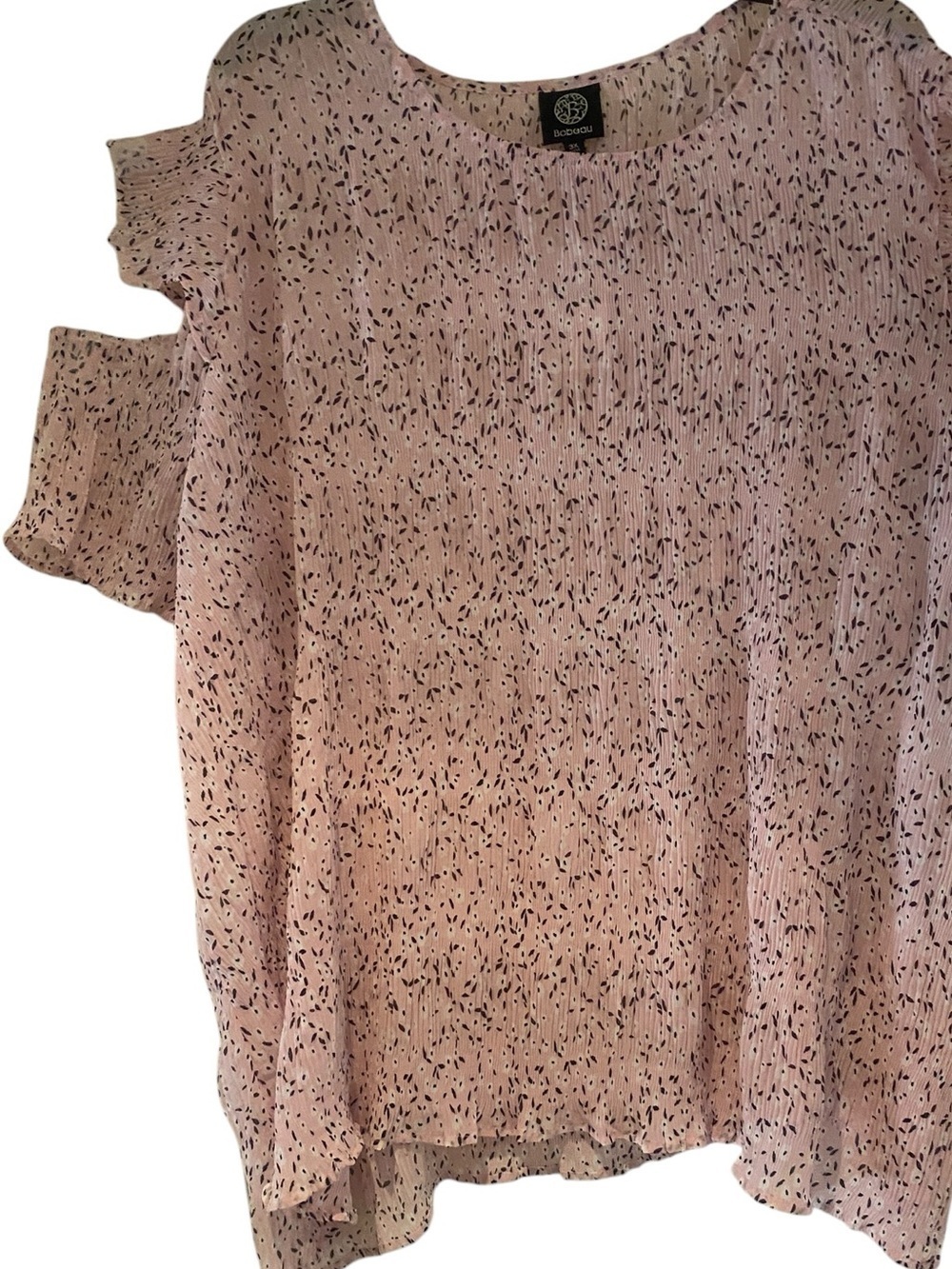 Womens Cold Shoulder Pink Patterned 3X New Top poly stretchy Bobeau brand